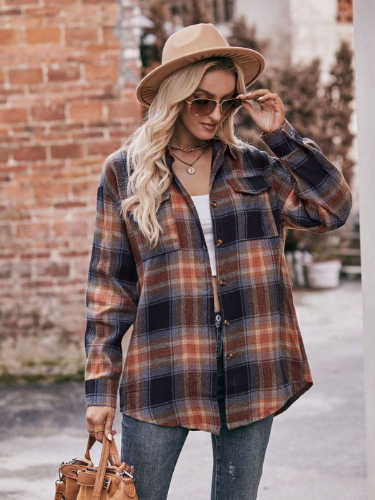 Plaid Dropped Shoulder Longline Shacket